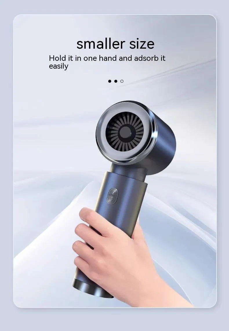 Handheld car vacuum cleaner in space-like grey colour with brushless motor and blowing/suction functions