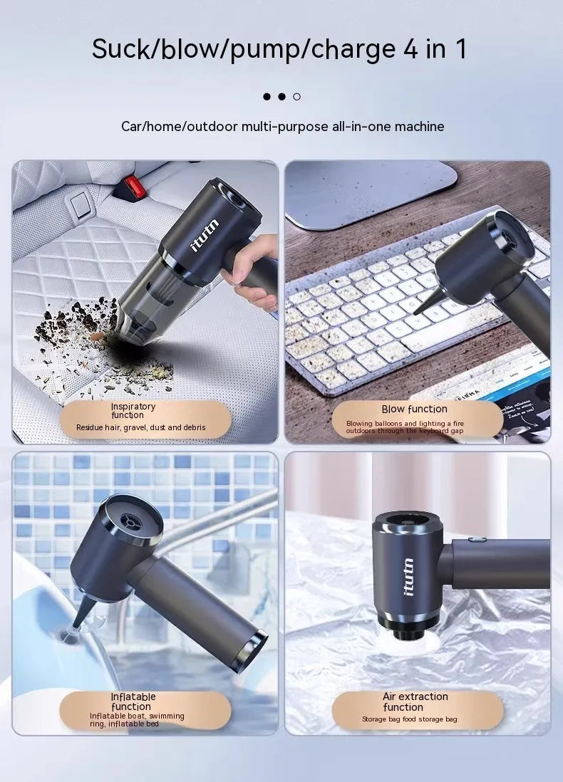 Handheld car vacuum cleaner in space-like grey colour with brushless motor and blowing/suction functions