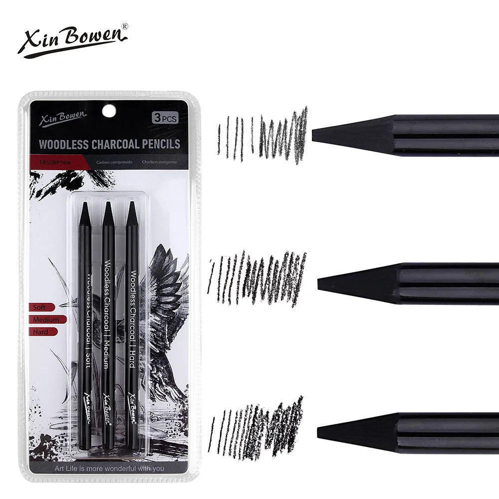 Set of six graphite sketching pencils with grades labelled HB, 2B, 4B, 6B, 8B, and EE.