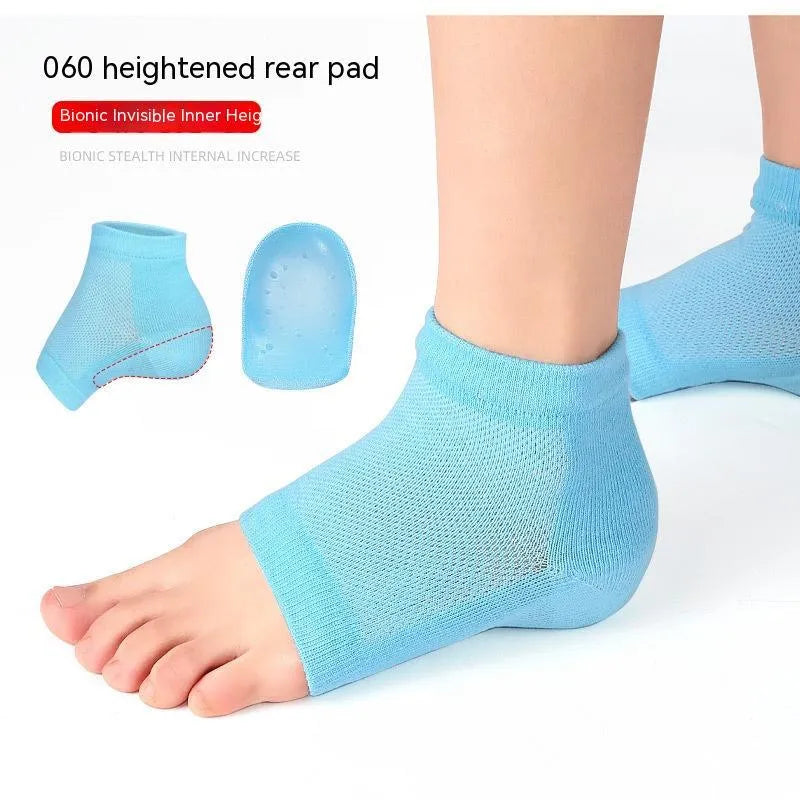 Half insole bionic thickened foot sock in pink, gray, black, and blue on a white background