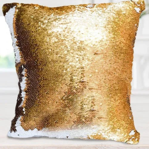 Custom photo sequins throw pillowcase 40x40cm gold front with personalised picture