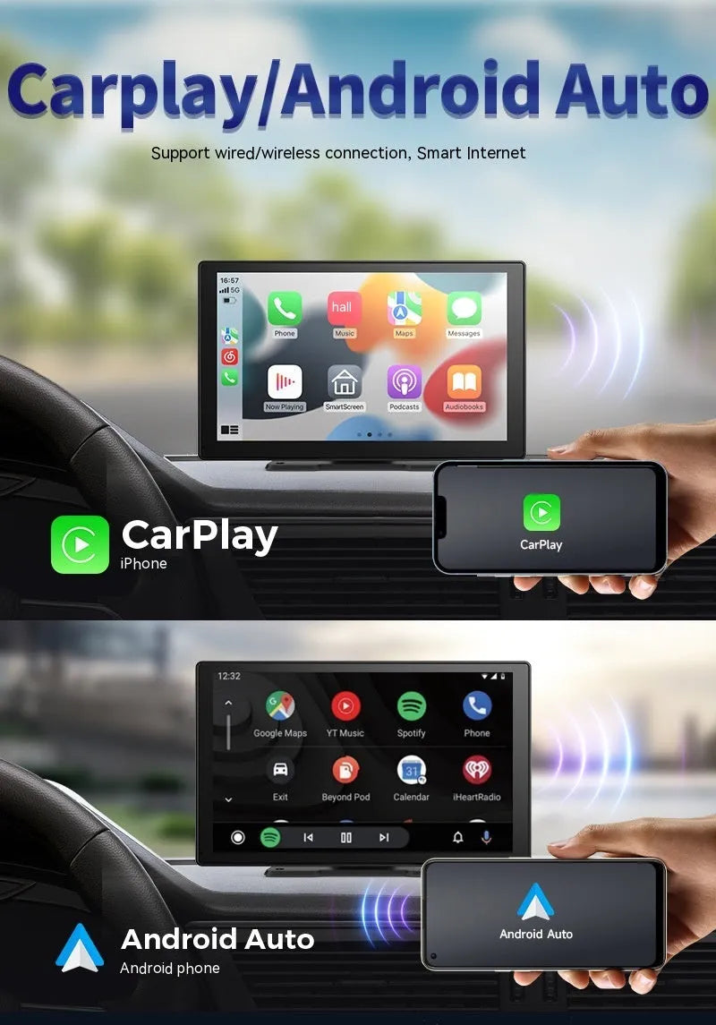 9-inch portable CarPlay driving recorder with dual camera system and touch screen display