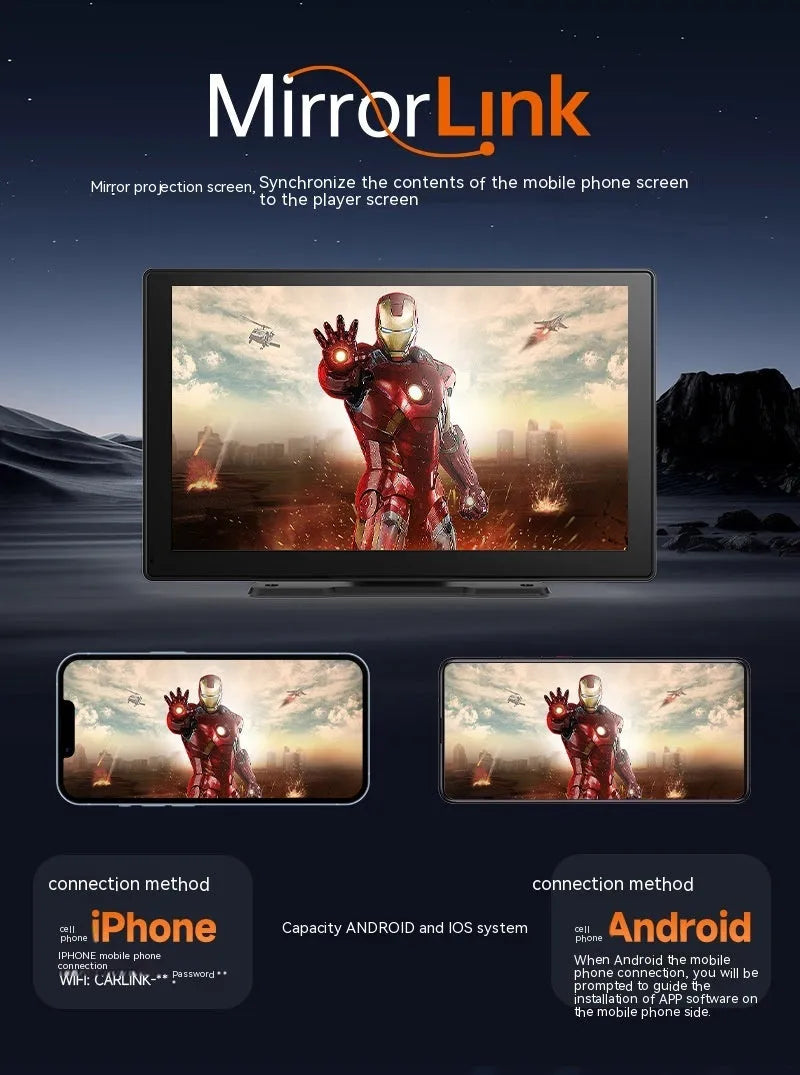 9-inch portable CarPlay driving recorder with dual camera system and touch screen display