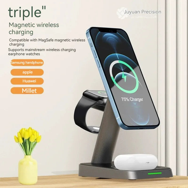 Black minimalist vertical wireless phone charging stand with 10000mAh power bank