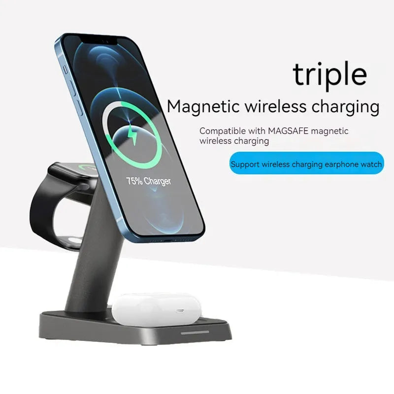 Black minimalist vertical wireless phone charging stand with 10000mAh power bank