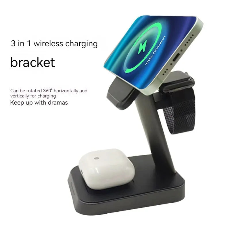 Black minimalist vertical wireless phone charging stand with 10000mAh power bank