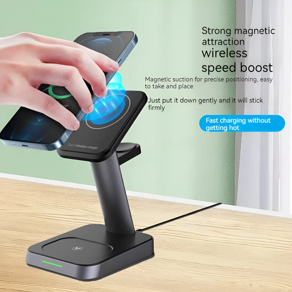 Black minimalist vertical wireless phone charging stand with 10000mAh power bank