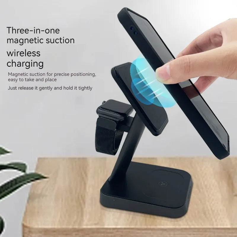 Black minimalist vertical wireless phone charging stand with 10000mAh power bank