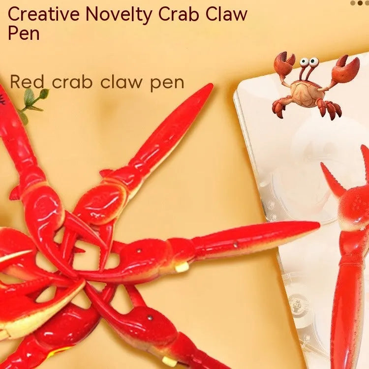 Creative ballpoint pen with a blue plastic crab clip that can be pressed as a fidget toy.