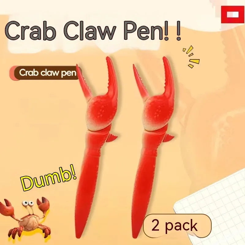 Creative ballpoint pen with a blue plastic crab clip that can be pressed as a fidget toy.