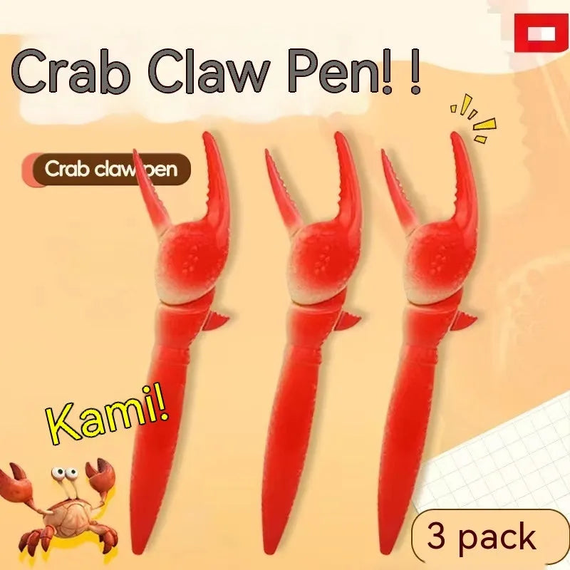 Creative ballpoint pen with a blue plastic crab clip that can be pressed as a fidget toy.