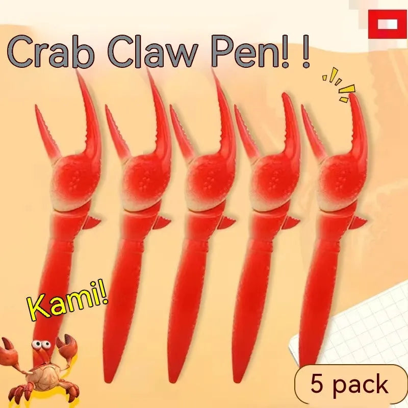 Creative ballpoint pen with a blue plastic crab clip that can be pressed as a fidget toy.
