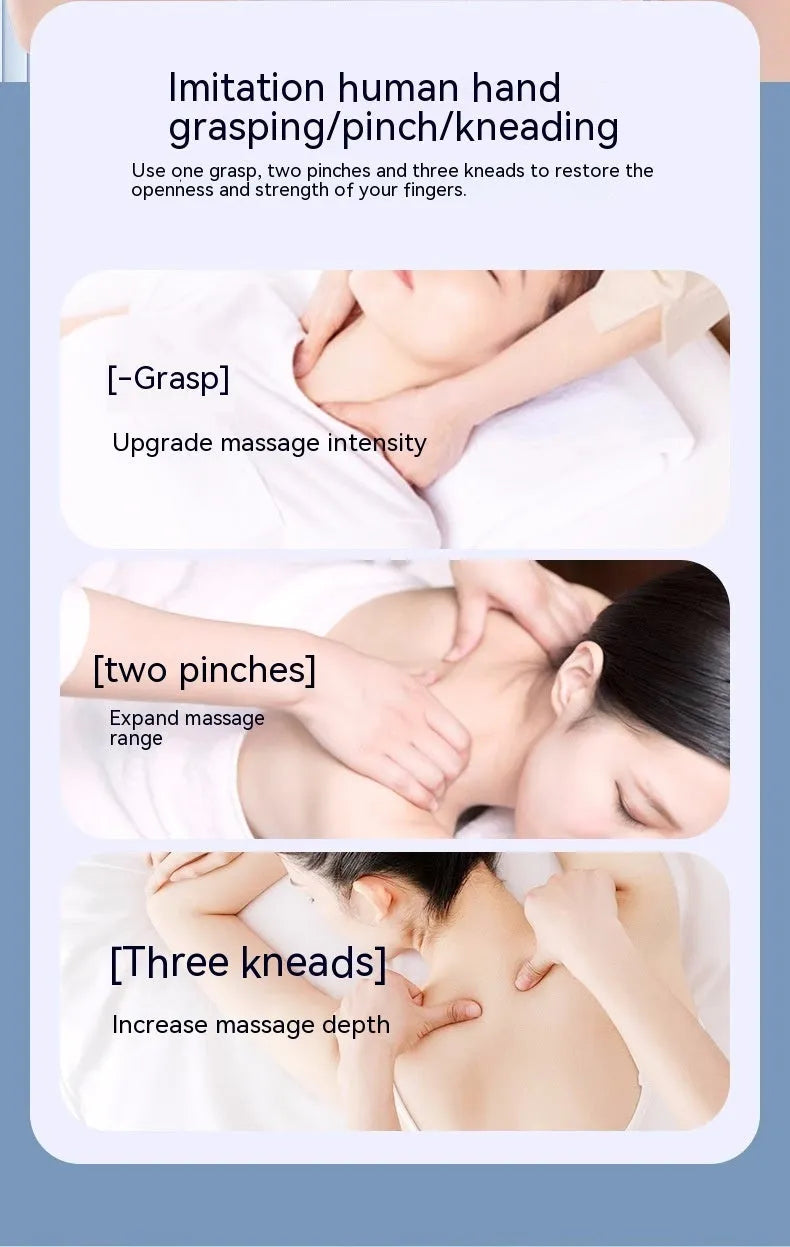 Black rechargeable neck and shoulder massager shawl with hot compress and two gears for cervical oblique and trapezius areas.