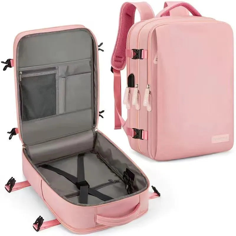 Water repellent travel backpack in black made from polyester fibre, with single main compartment, for business use