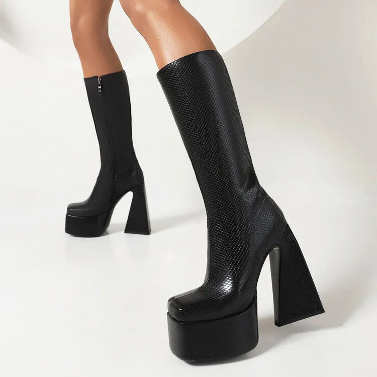 Women's casual boots in artificial PU leather available in black, red, blue, and white colours