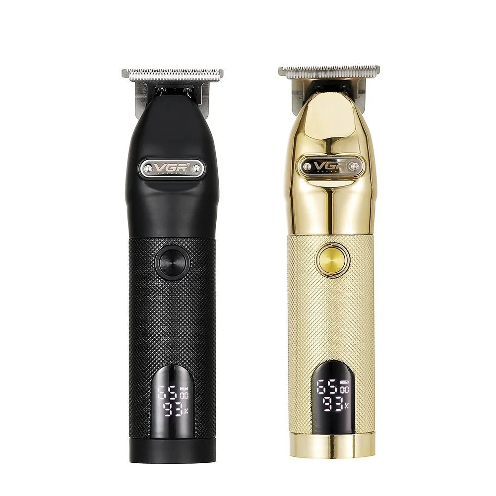 V-275 Gold rechargeable hair clipper with LCD display, washable blade, USB cable, and 1/2/3mm limit combs