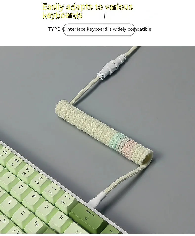 Handmade spiral stretch USB keyboard data cable 150cm with metal spring interface in pink blue colour
