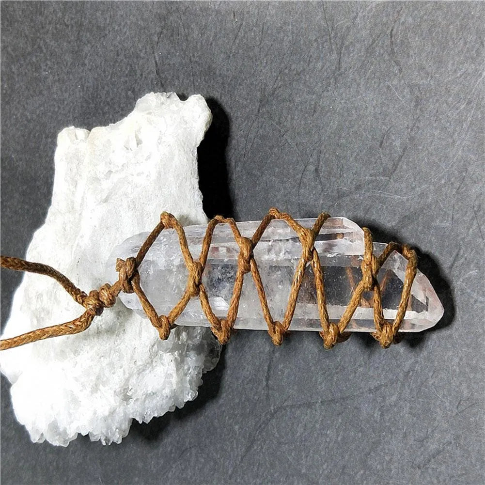 White natural crystal geometric pillar pendant necklace hanging ornament transparent colour