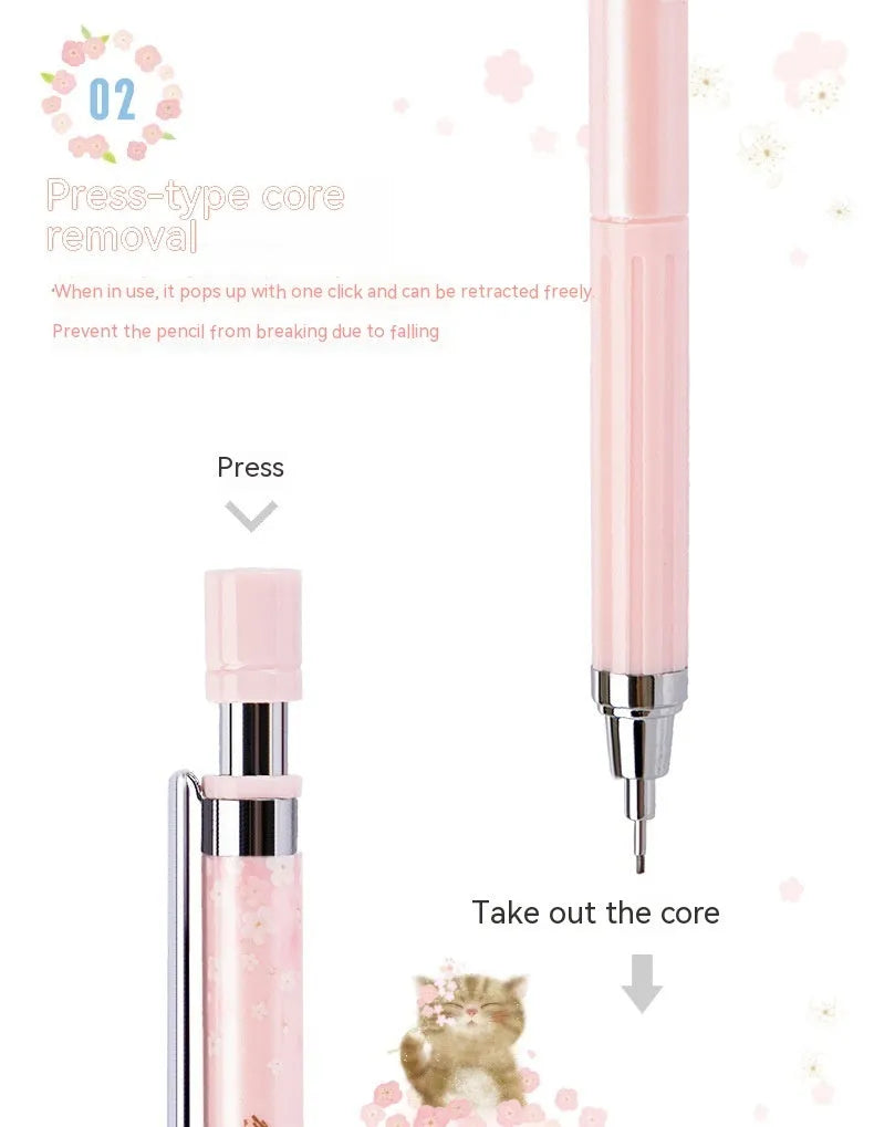 Sakura law style cartoon automatic pencil set with three 0.5mm pencils and HB refill boxes.
