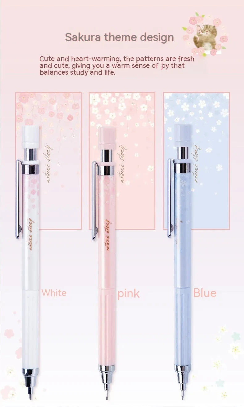Sakura law style cartoon automatic pencil set with three 0.5mm pencils and HB refill boxes.