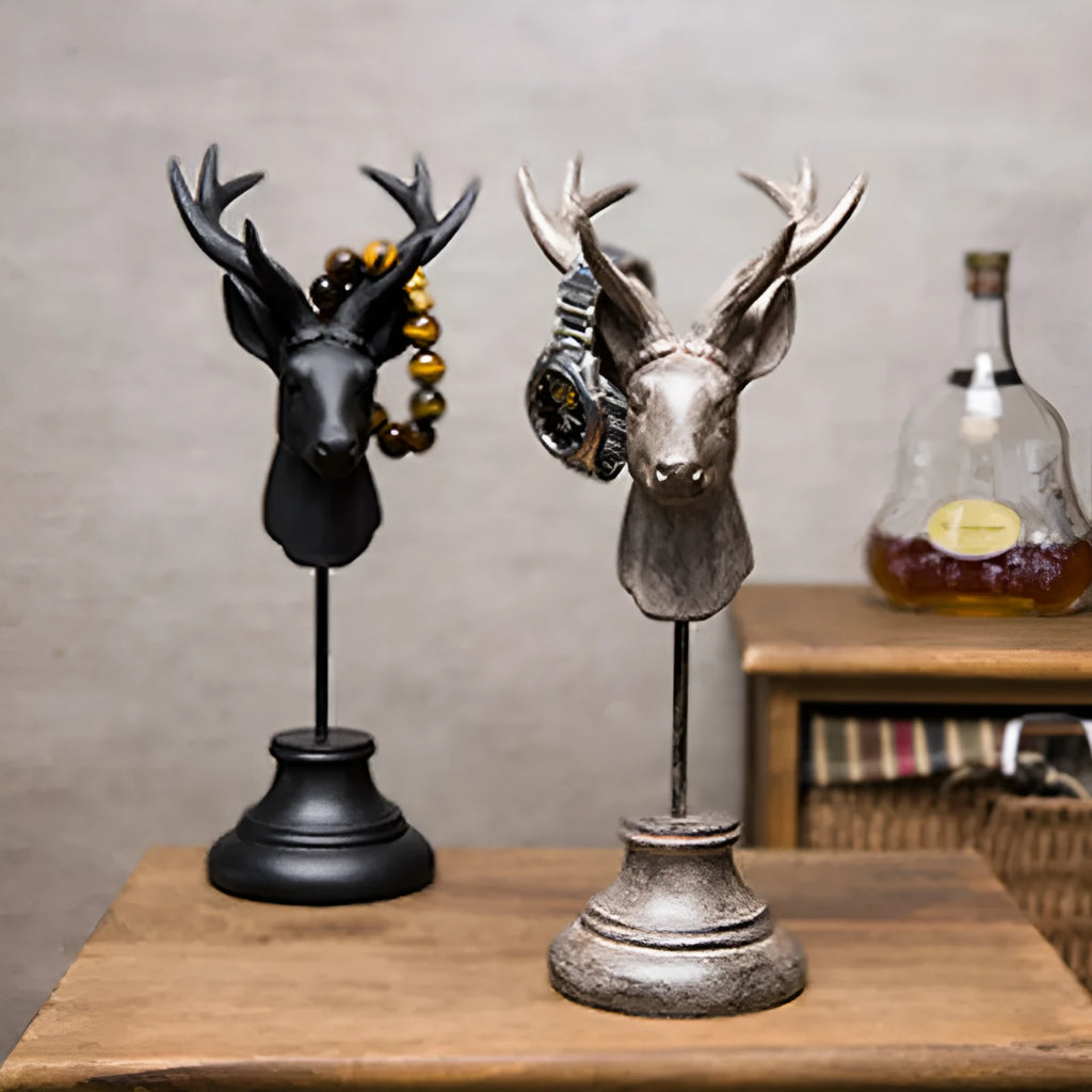 Natural resin animal home decoration statue in black, white, or wood colour, 32cm tall.