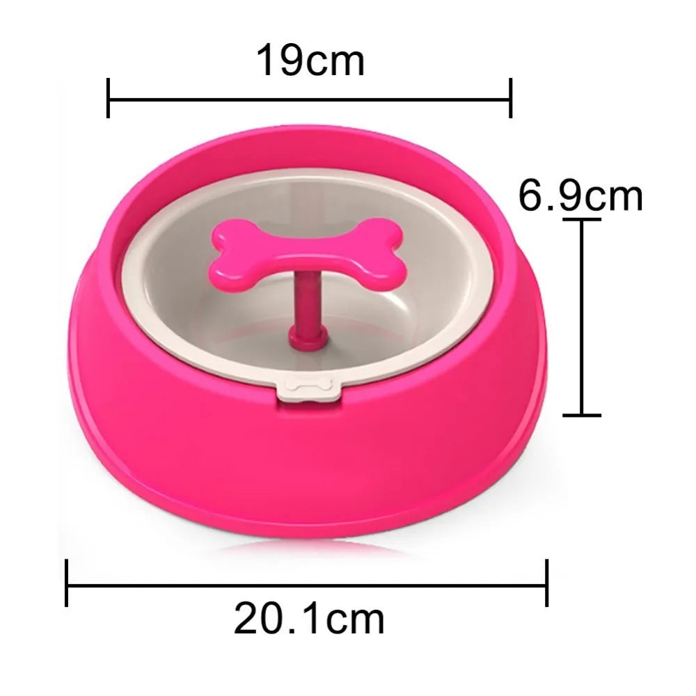 Small plastic slow feeder dog bowl in blue measuring 201x190x69mm