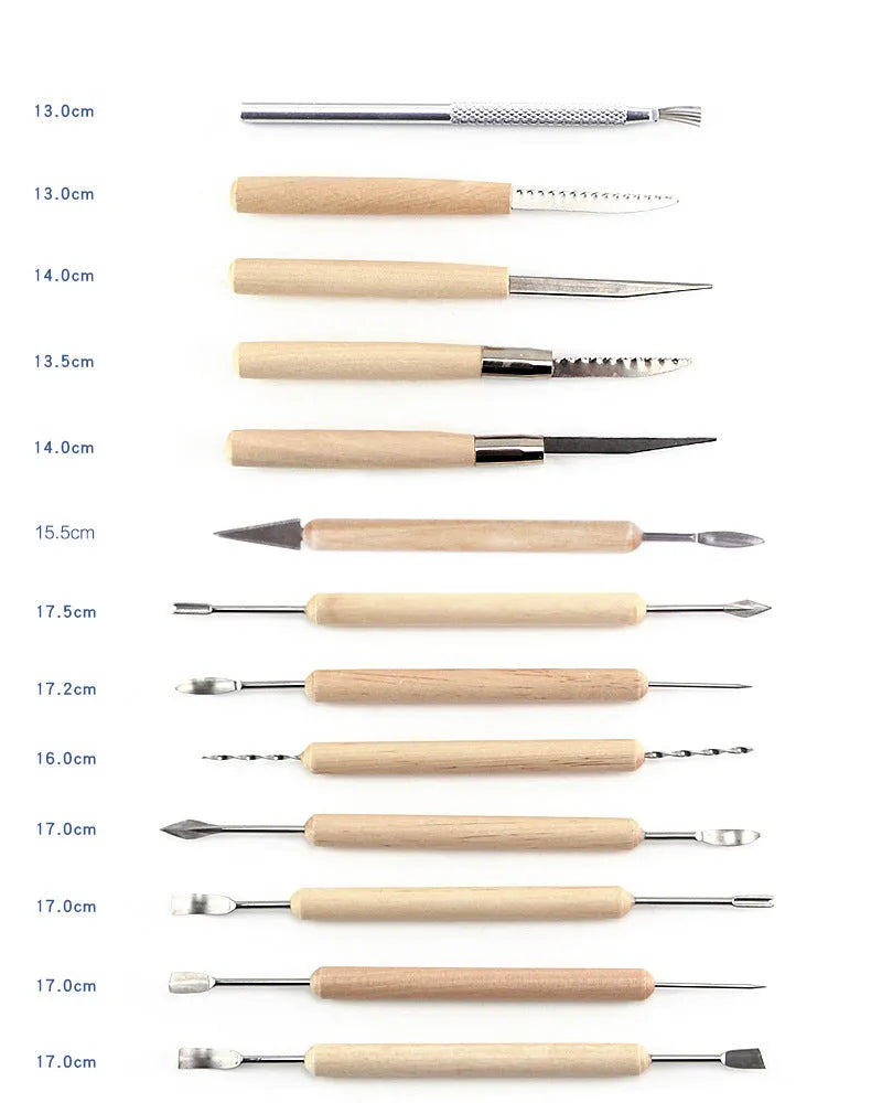27-piece pottery clay tool set with stainless steel sculpting tools and wood plastic handles