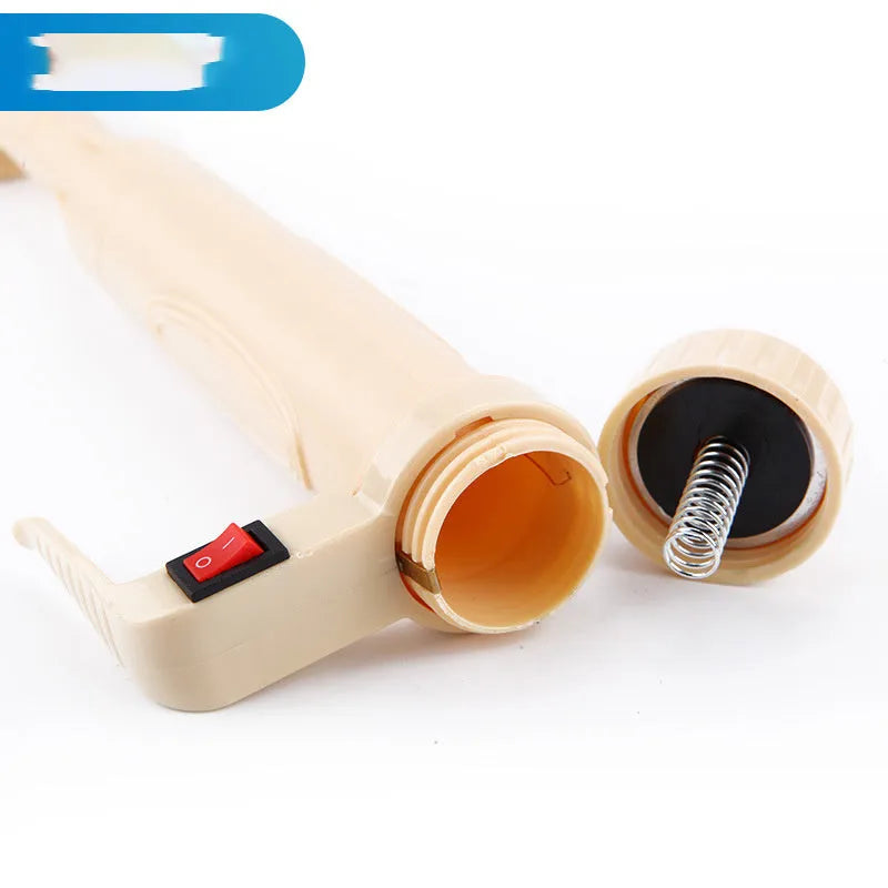 Electric aquarium cleaning siphon with telescopic handle and blue hose on a black base