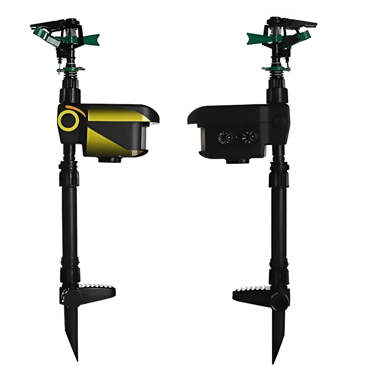 Automatic sensing animal repellent garden sprinkler, black ABS plastic, 64cm tall, with rotating nozzle