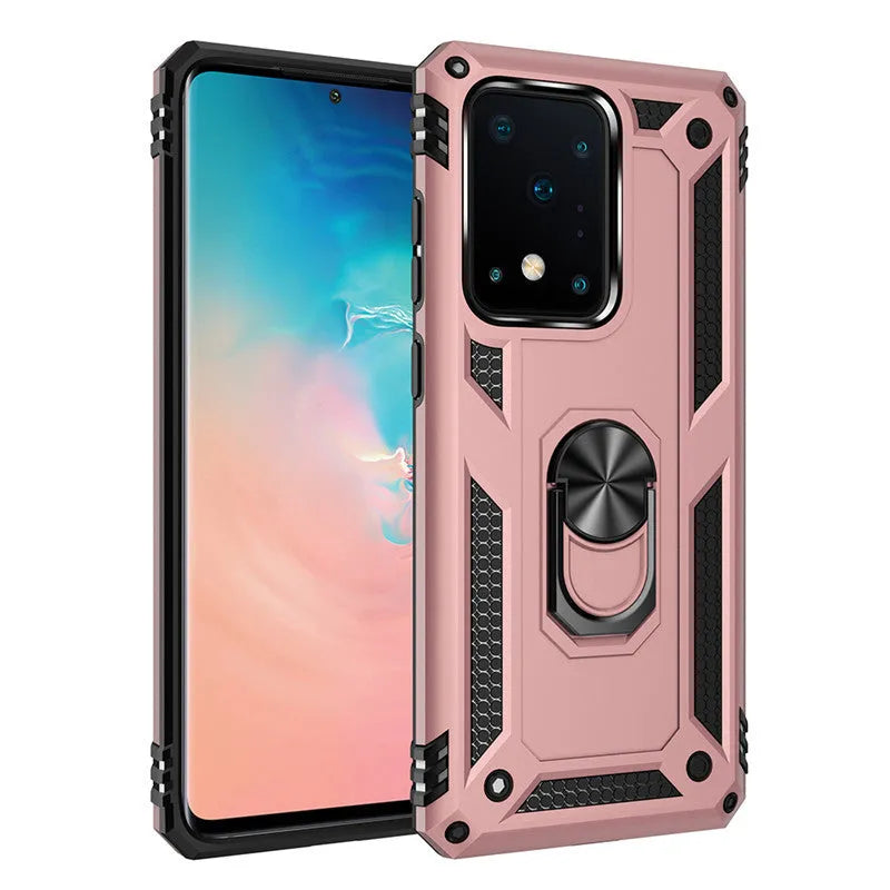 Samsung anti-fall phone case with ring bracket in black, red, blue, dark green, gold, silver, rose gold