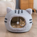 Semi-enclosed cat litter bed in crystal velvet and PP cotton, available in pink, grey, and coffee, sizes S M L