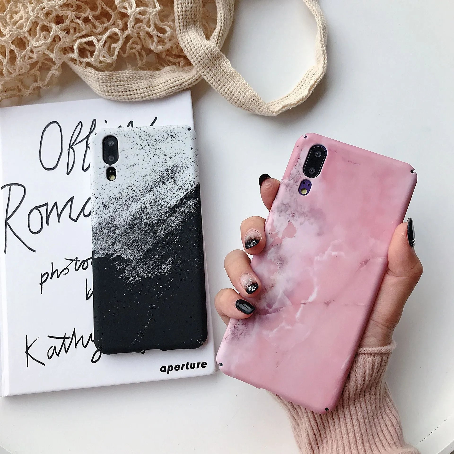 Black and pink painted polycarbonate back cover cases for Huawei P20 and Honor10 phones