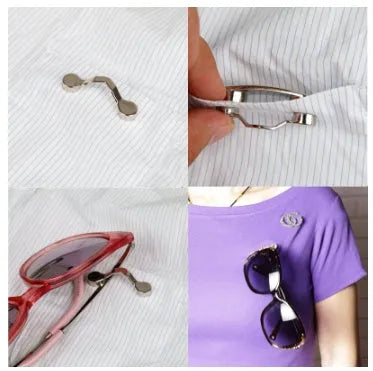 Magnetic glasses holder in black for travel storage of sunglasses on a metal surface