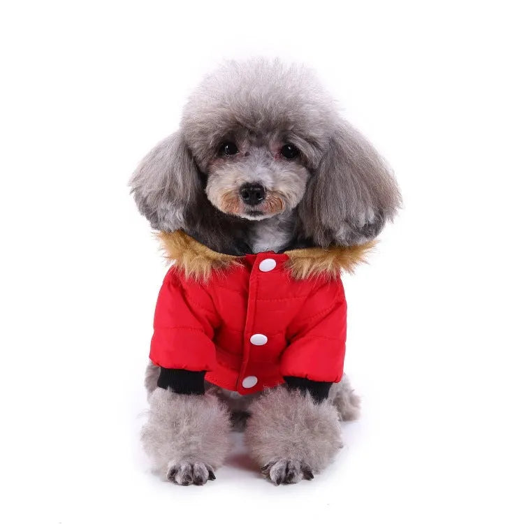 Polyester pet winter clothing in green, grey or red, sizes S M L XL for dogs and cats