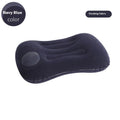 Inflatable travel pillow in grey colour showing rectangular 45x30cm shape with 13cm thickness