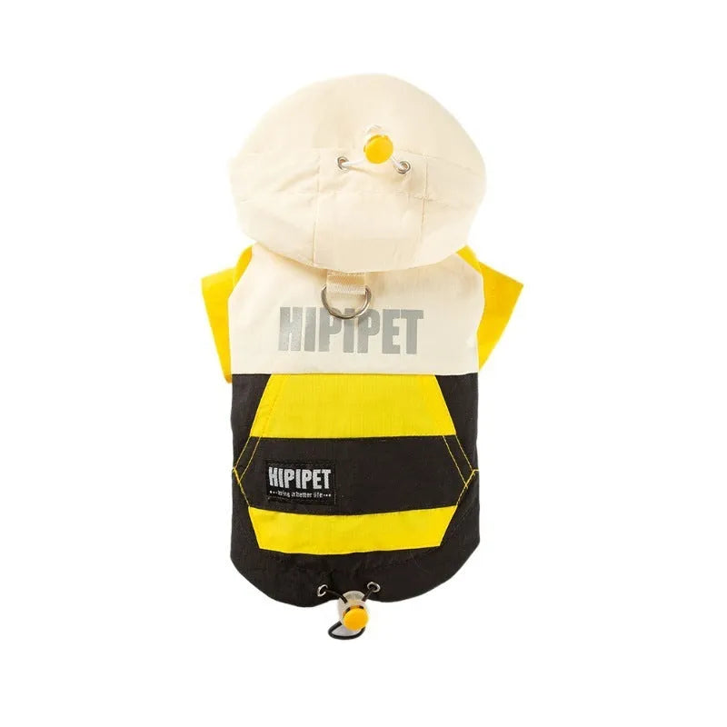Colour block dog hoodie with metal D-ring at back, adjustable hood and hem, pink/blue or yellow/black, sizes XS to XXL