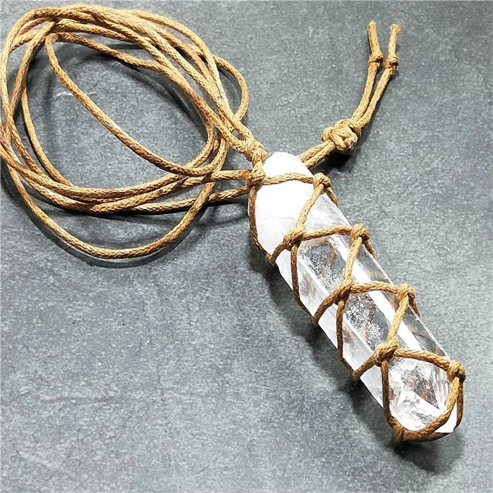 White natural crystal geometric pillar pendant necklace hanging ornament transparent colour
