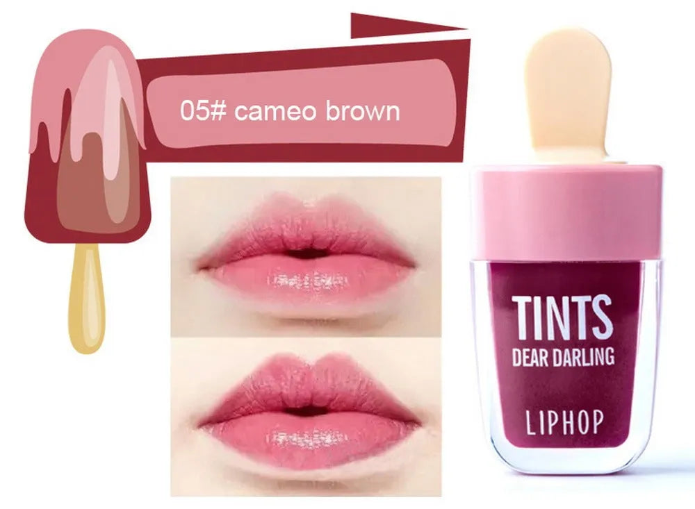 NOVO Ice Cream Lip Gloss in six colours: Orange, Peach, Watermelon. Waterproof, long-lasting liquid lipstick. 4.5ml tube.