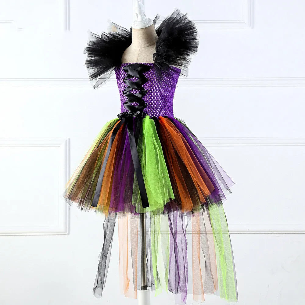 Halloween wizard girl dress in photo colour made from nylon fabric for children ages 2-12