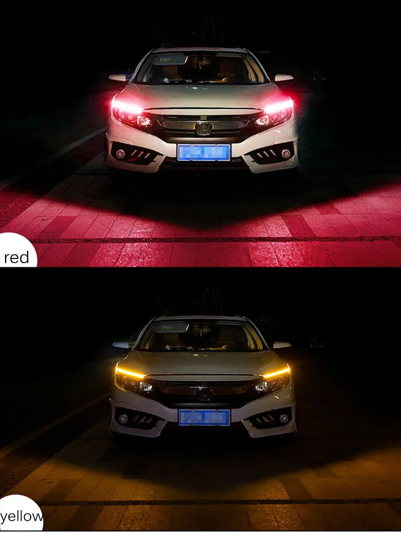 Flexible silicone car LED daytime running light strip with flowing turn signal function in 30cm length.