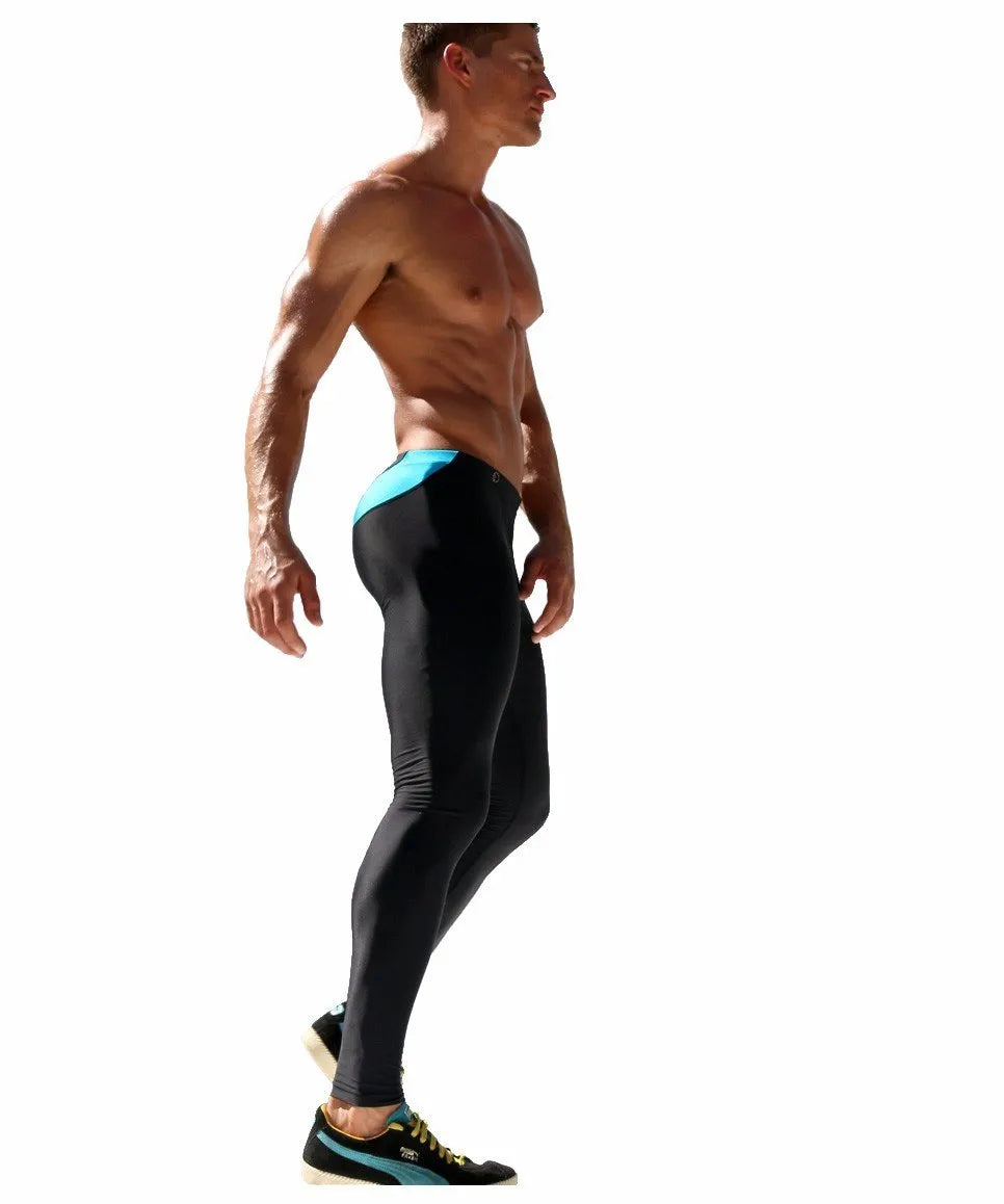 Men's skinny joggers in green or blue, 90% polyester 10% spandex, sport training pants with 28-34 inch waist.