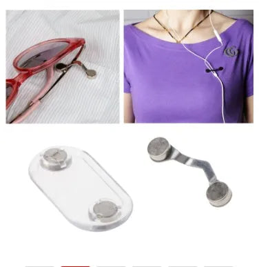 Magnetic glasses holder in black for travel storage of sunglasses on a metal surface