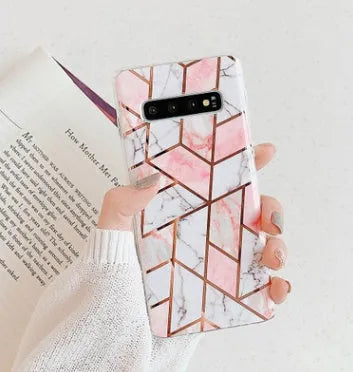Electroplated marble phone case with metallic finish for Huawei and Samsung smartphones