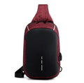 Dark blue waterproof Oxford cloth chest bag with zip and adjustable strap, shown front-on.