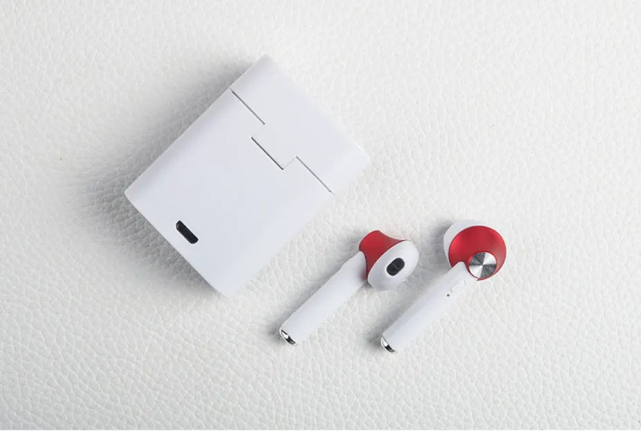 Sports Bluetooth wireless headset in black, silver, gold, red, and rose gold colours.