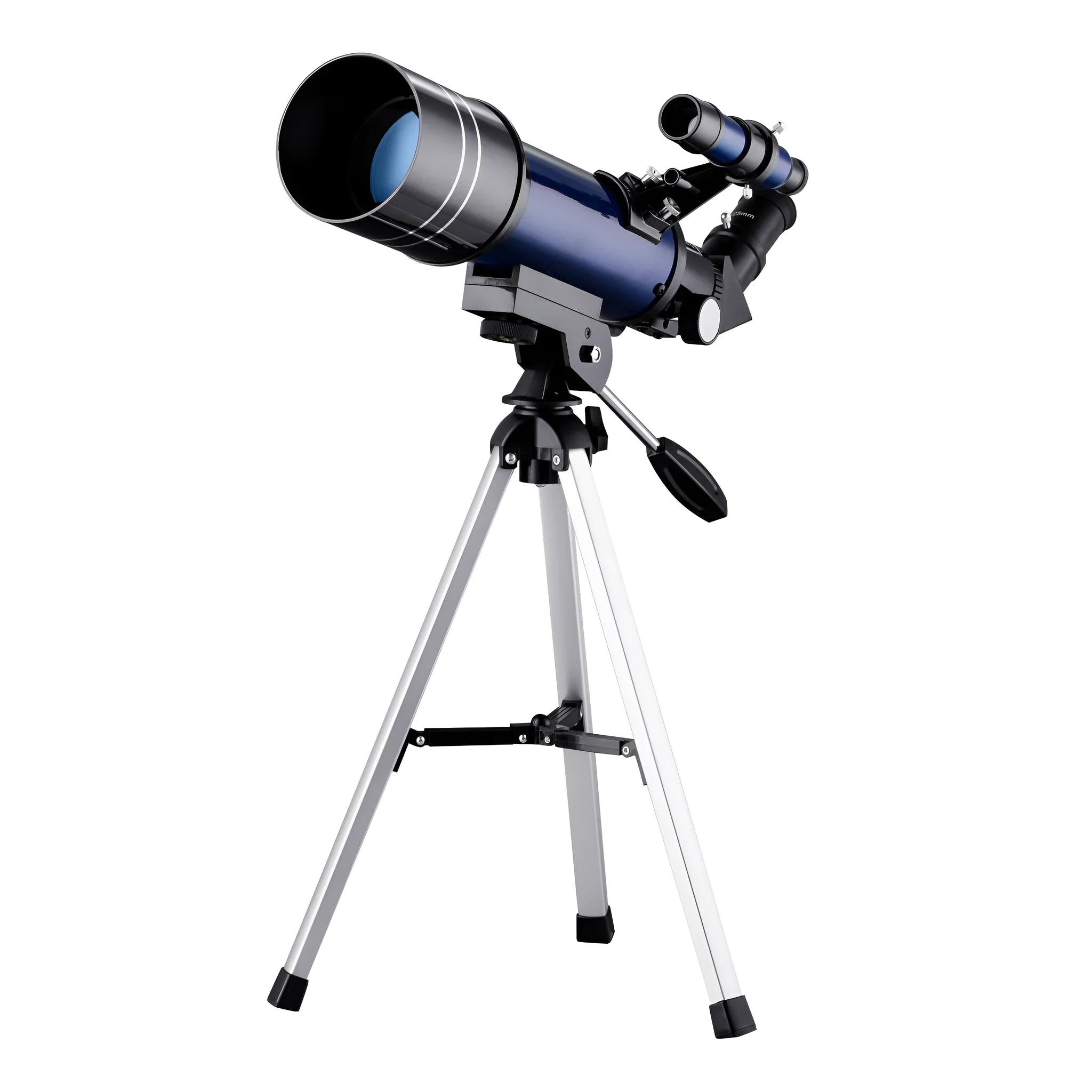 70mm refractor telescope in dark blue with tabletop tripod and finder scope for moon watching