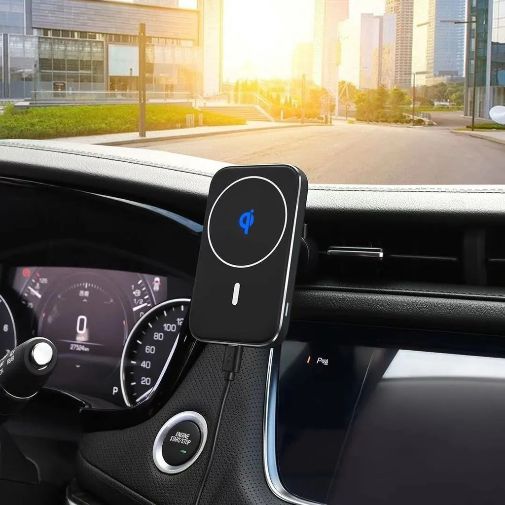 Black M6 magnetic wireless charging car bracket for smartphone mounting and charging