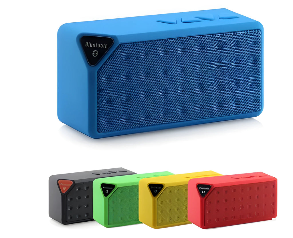 Cannon X3 cube-shaped portable wireless Bluetooth speaker in blue colour with integrated carry handle.