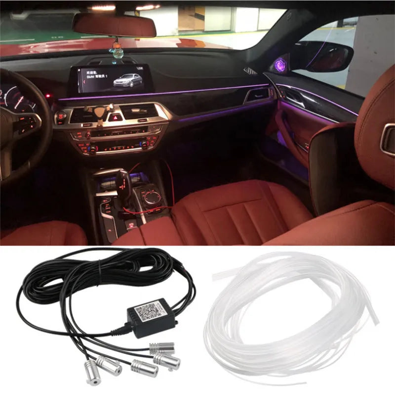 APP cold light strip car interior decoration lights with RF remote control and 6m soft rubber light pipe