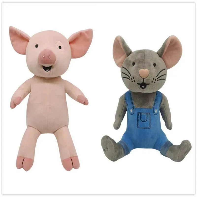 Pink pig plush doll 30cm tall soft stuffed toy with PP cotton filling on white background